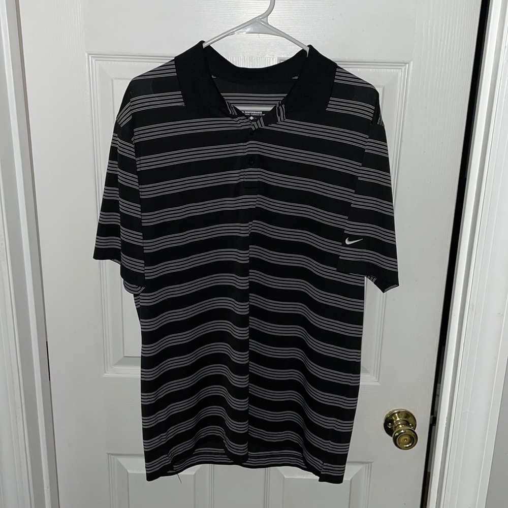 Nike Black and Gray Striped Polo Shirt